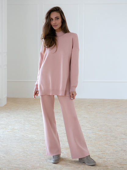 Casual Women High Neck Sweaters and Pants Two Pieces Sets
