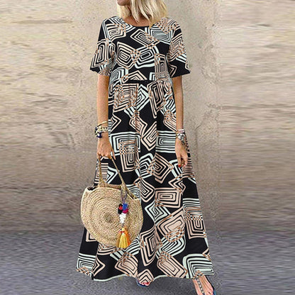Vintage Summer Short Sleeves Long Maxi Dresses