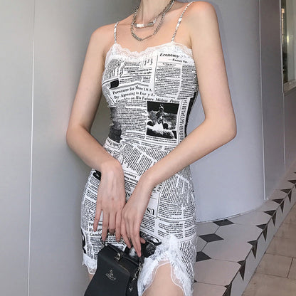 Sexy Newspaper Print Summer Sheath Mini Dresses