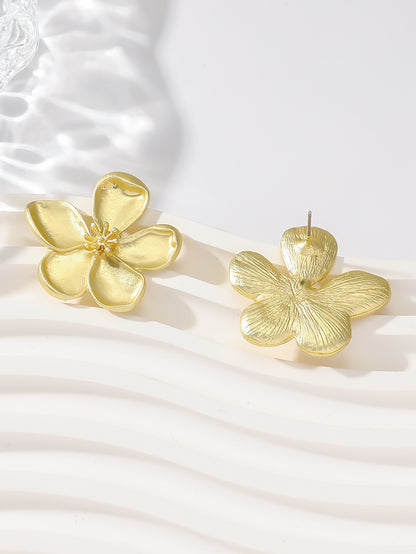 Fashion Metal Texture 3D Five-petal Flower Stud Earrings