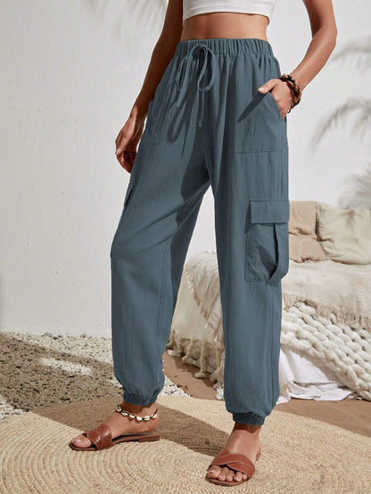 Casual Women Pockets Trousers