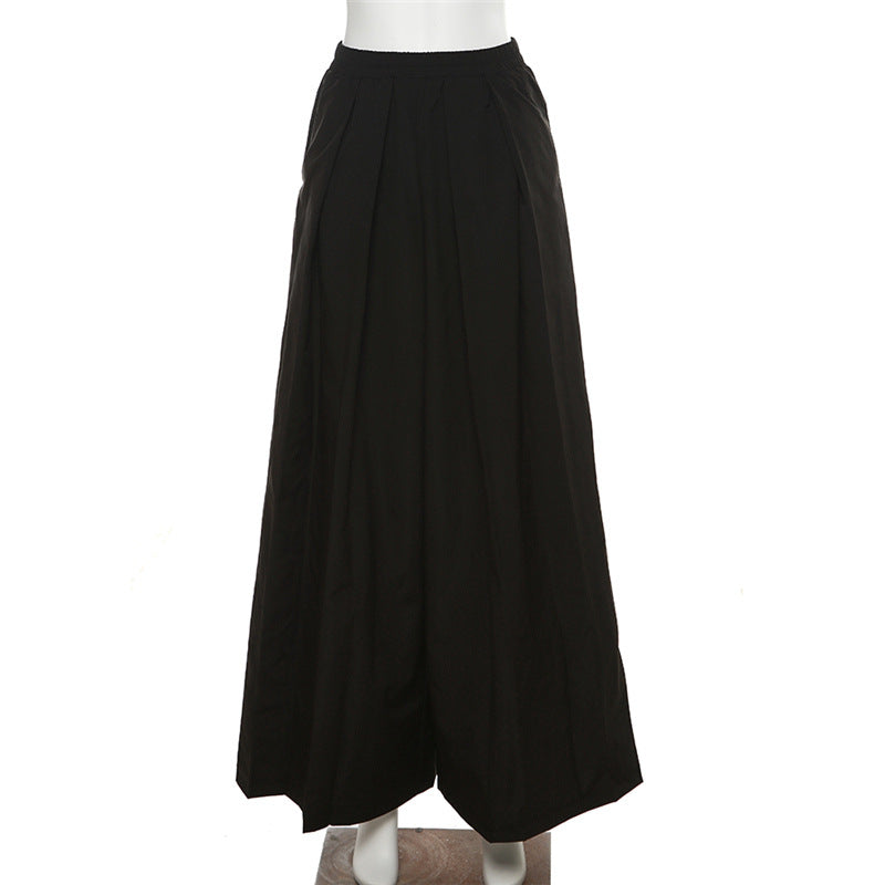 Casual High Waist Summer Black Wide Legs Pants