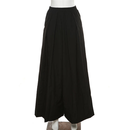 Casual High Waist Summer Black Wide Legs Pants