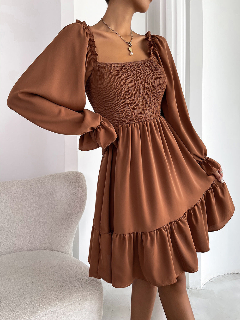 Casual Square Neckline High Waist Women Dresses