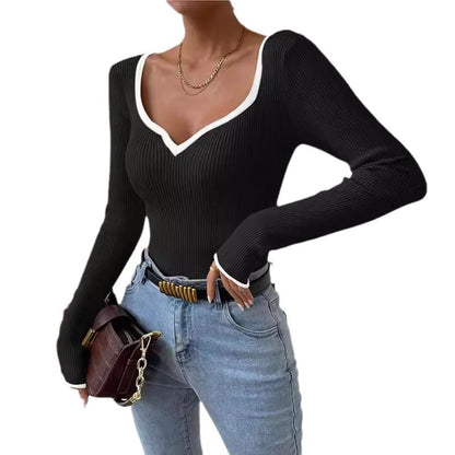 Fashion Women V Neck Knitted Shirts