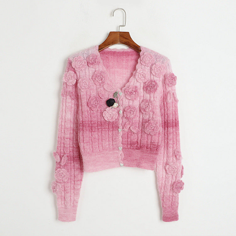 Fashion Lovely 3D Floral Design Short Knitted Sweaters