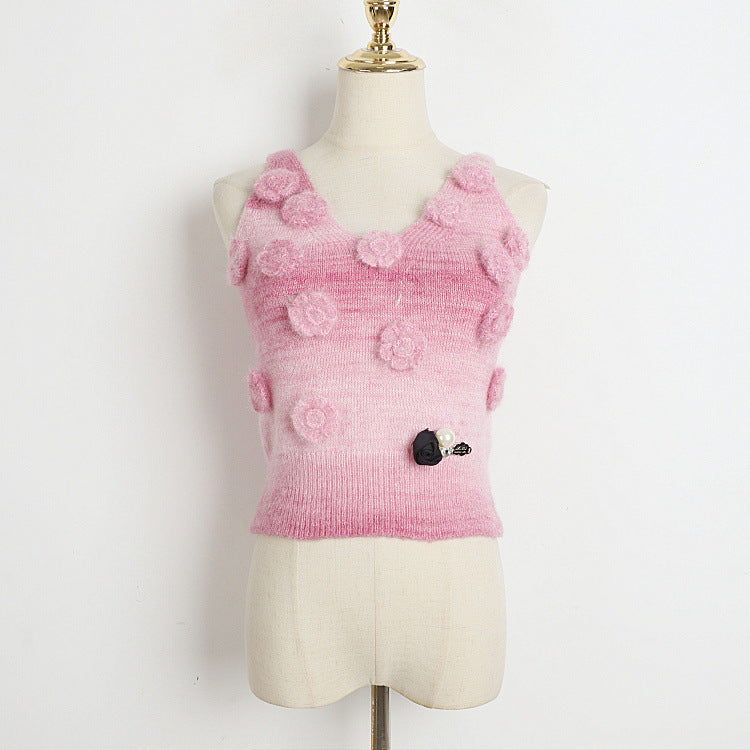 Fashion Lovely 3D Floral Design Short Knitted Sweaters