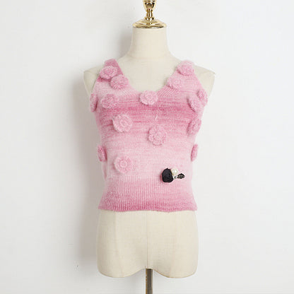 Fashion Lovely 3D Floral Design Short Knitted Sweaters