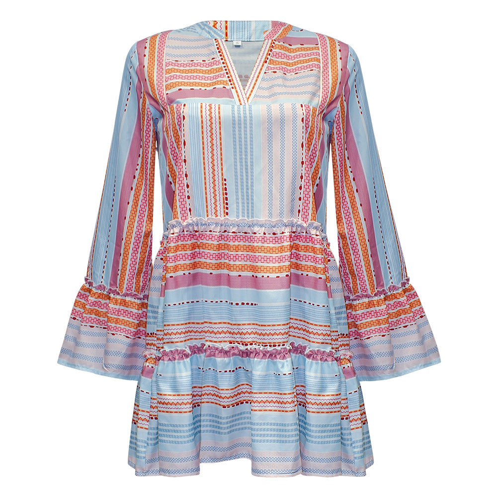 Fashion Printed Long Sleeves Summer Short Dresses