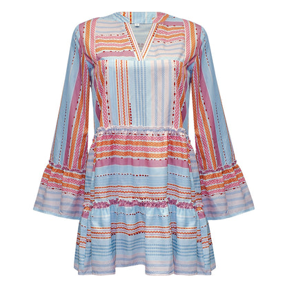 Fashion Printed Long Sleeves Summer Short Dresses