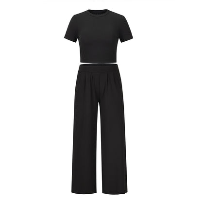 Casual Summer Short Sleeves Shirts & Wide Legs Pants for Women