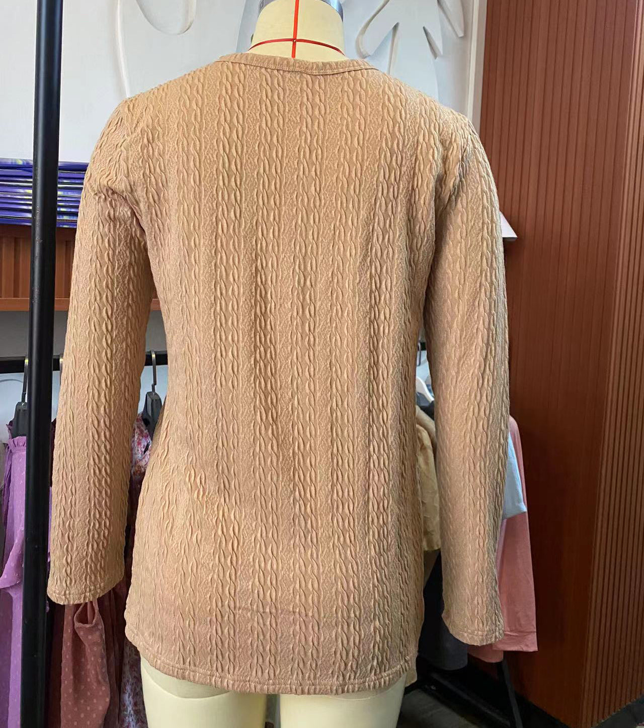 Fashion Round Neckline Button Long Sleeves Shirts