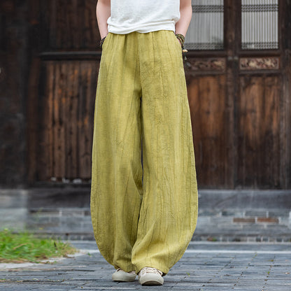 Casual Dyed Linen Wide Legs Pants