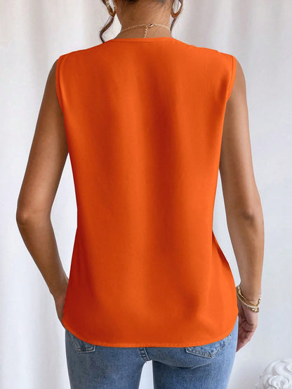 Summer  Multi-level V-neck Solid Color Women's  Vest Top