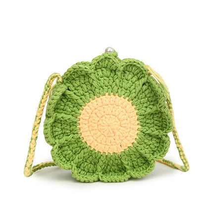 Designed Handmade Crochet 3d Sunflower Mini Shoulder Bags