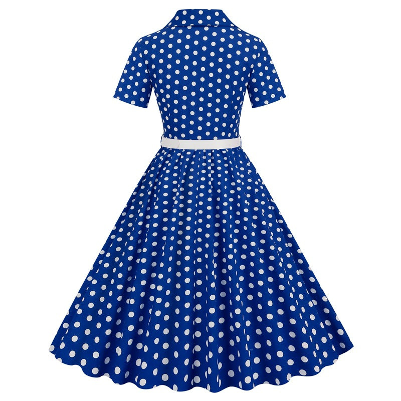 Vintage Turnover Collar Short Sleeves Dresses