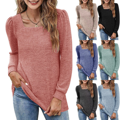 Fashion Square Neckline Long Sleeves Shirts