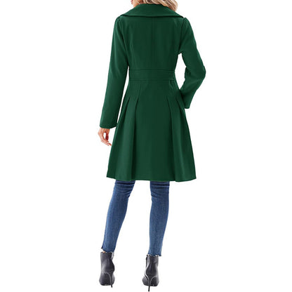 Fashion Women's Trench Coat Lapel Double-breasted Pocket A-shaped Pea Coat