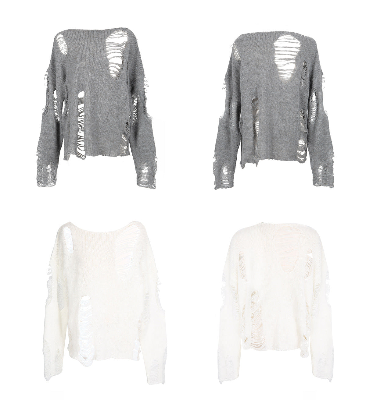 Casual Broken Holes Long Sleeves Knitted Sweaters