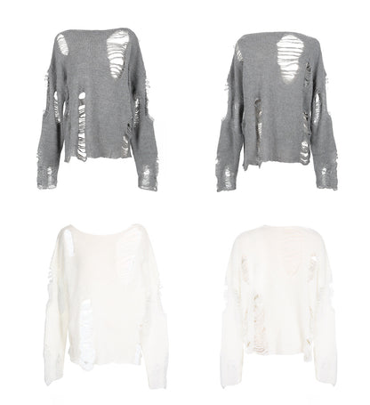 Casual Broken Holes Long Sleeves Knitted Sweaters