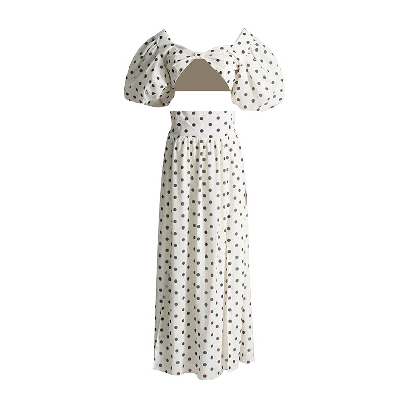 Designed Puff Sleeves Short Tops and Split Skirts Suits
