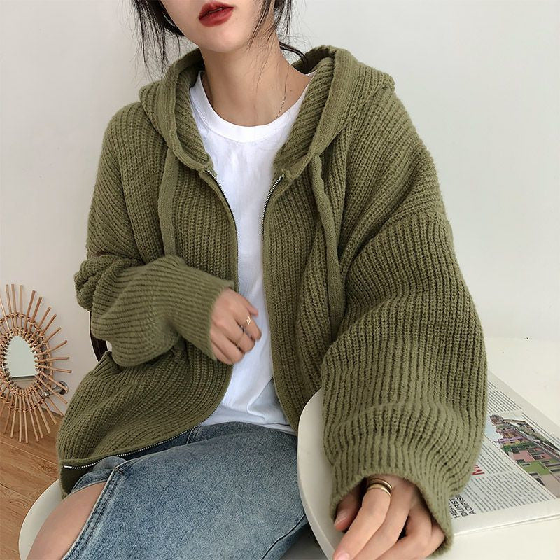 Casual Vintage Knitted Hoodies Cardigan Sweaters