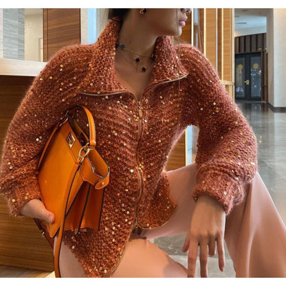 Fashion Sequined V Neck Sweaters for Women