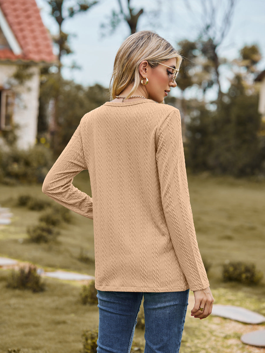 Fashion Round Neckline Button Long Sleeves Shirts