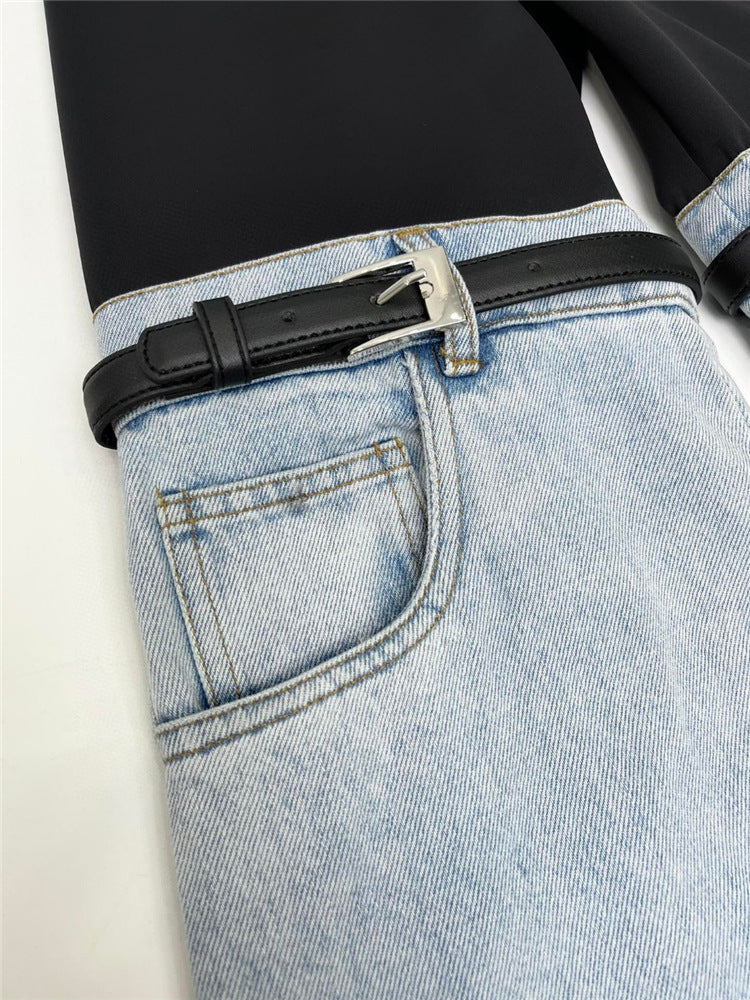 Designed High Waist Denim Wide Legs Pants