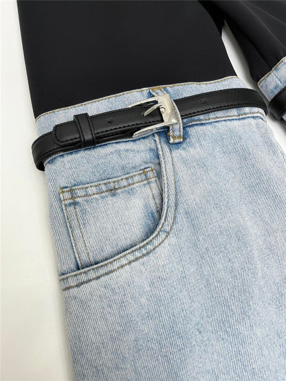 Designed High Waist Denim Wide Legs Pants