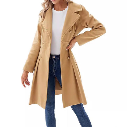 Fashion Women's Trench Coat Lapel Double-breasted Pocket A-shaped Pea Coat