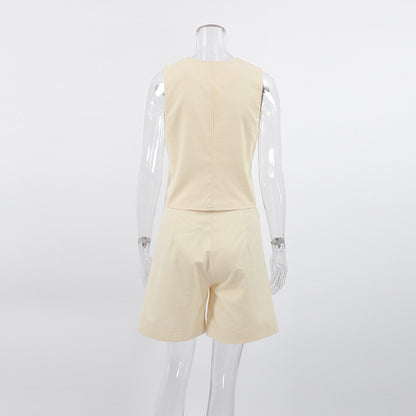Ivory Cotton Linen Sleeveless Vest and Shorts Suits