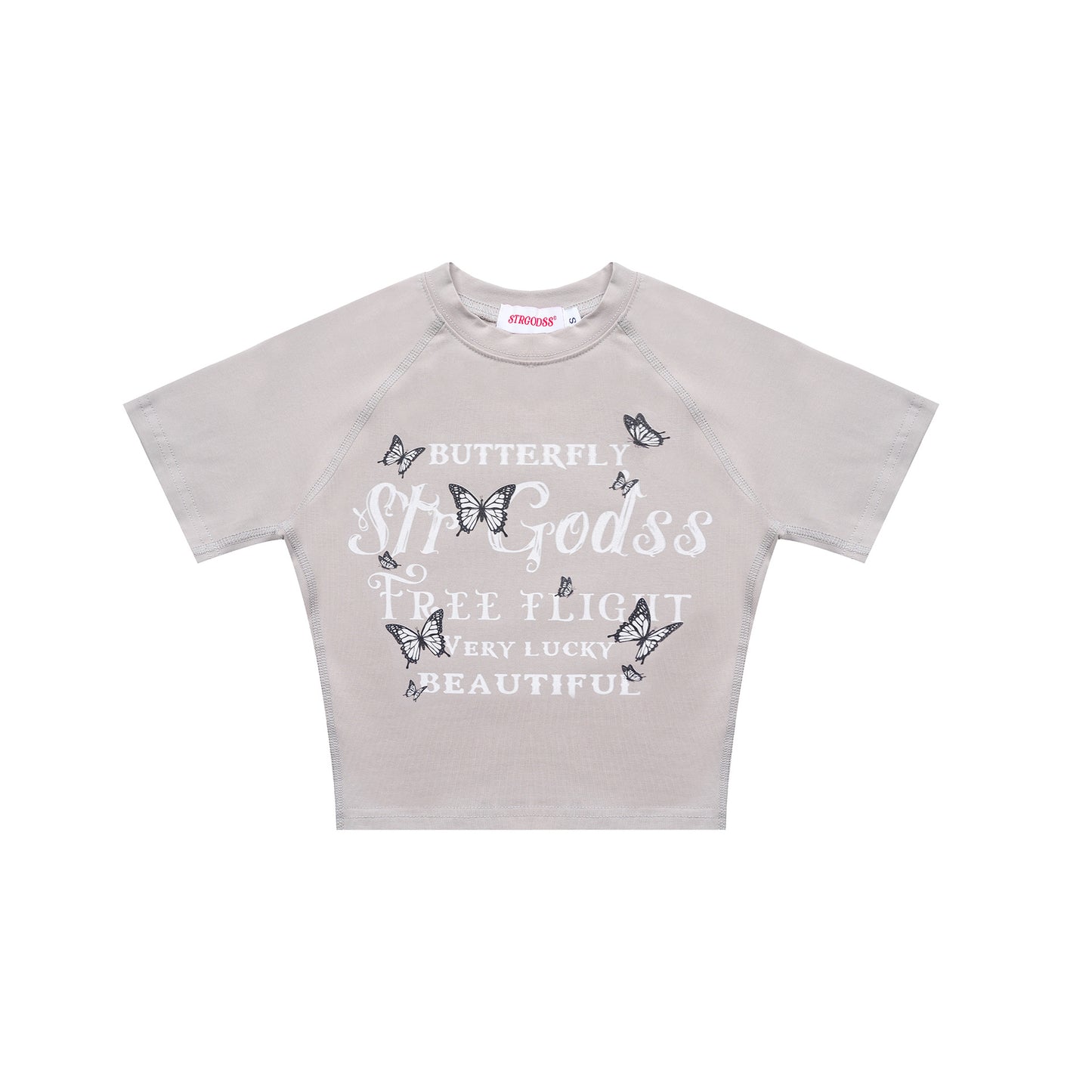 Vintage Butterfly Print Midriff Baring Short Sleeves T Shirts