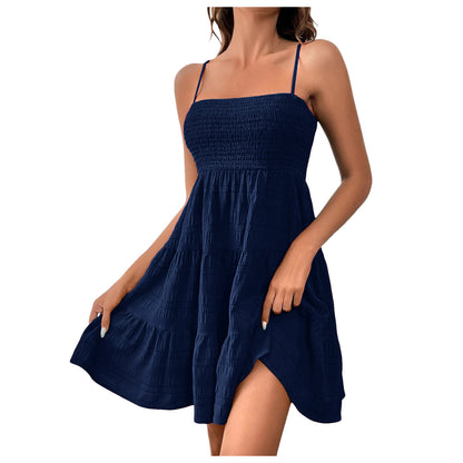 Summer Spaghetti Straps Suspender Solid Color Versatile Daily Dresses