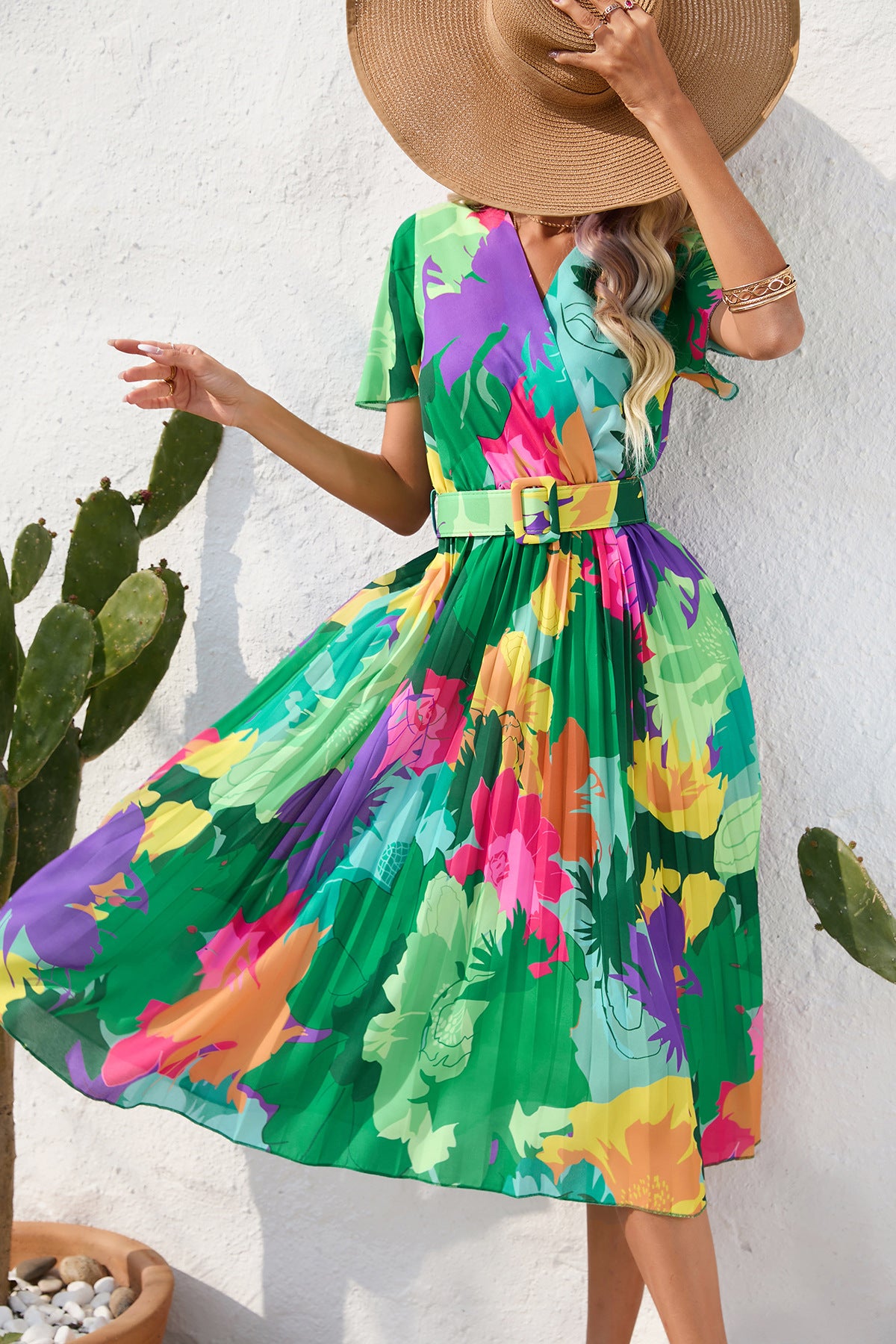 Summer Floral Print Short Sleeves Midi Dresses