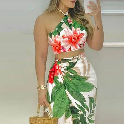 Summer Holiday Halter Tops and Irregular Skirts Suits