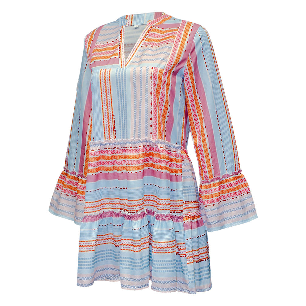 Fashion Printed Long Sleeves Summer Short Dresses