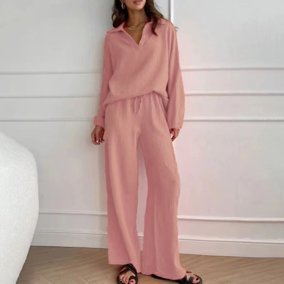 Trendy Women's Linen Two Piece Set with Long Sleeves for Stylish Casual Looks