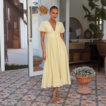 Elegant V Neck Summer Long Dresses