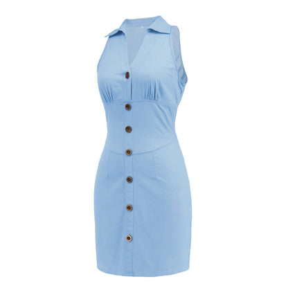 Elegant Sleeveless Denim Mini Short Dresses