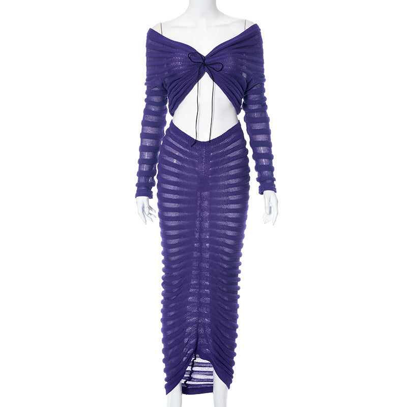 Sexy Long Sleeves Women Tops and Skirts Suits