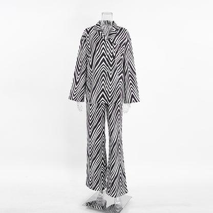 Fashion Black & White Stripes Two Pieces Suits for Women
