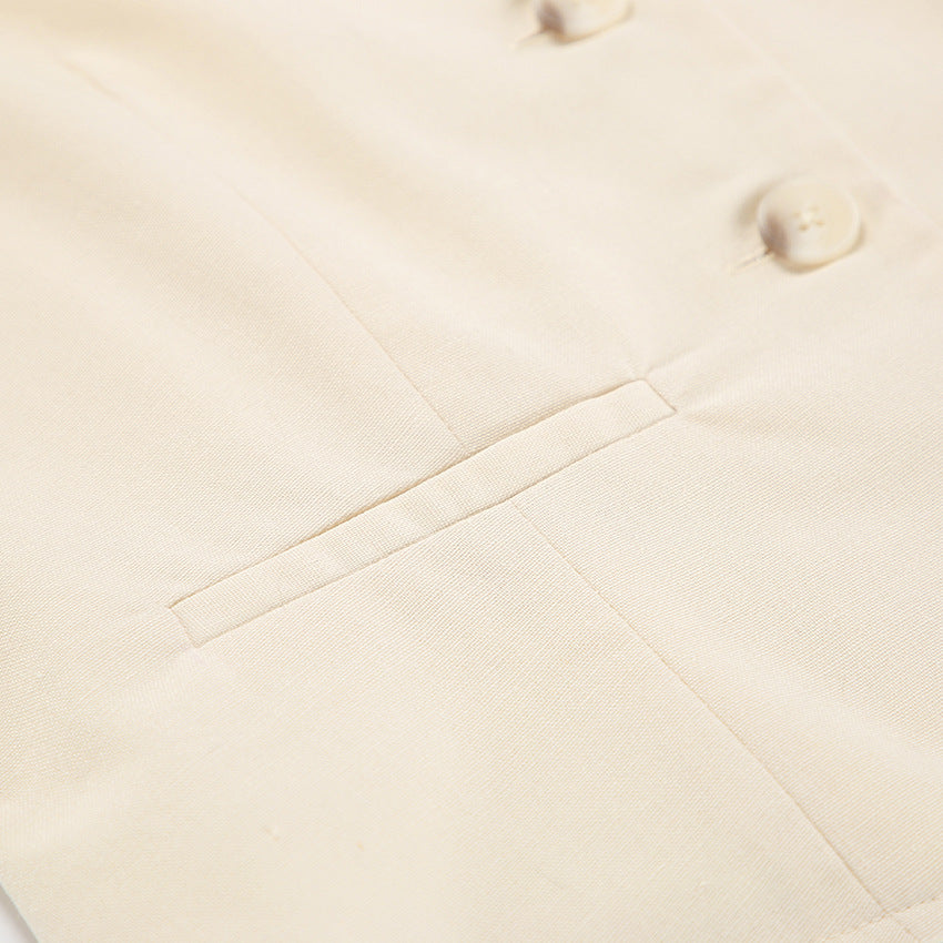 Ivory Cotton Linen Sleeveless Vest and Shorts Suits