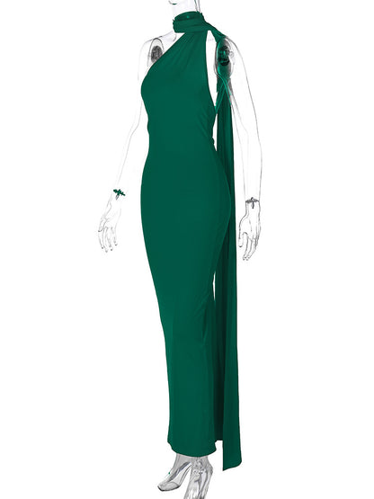 Sexy One Shoulder Sleeveless Long Evening Party Dresses
