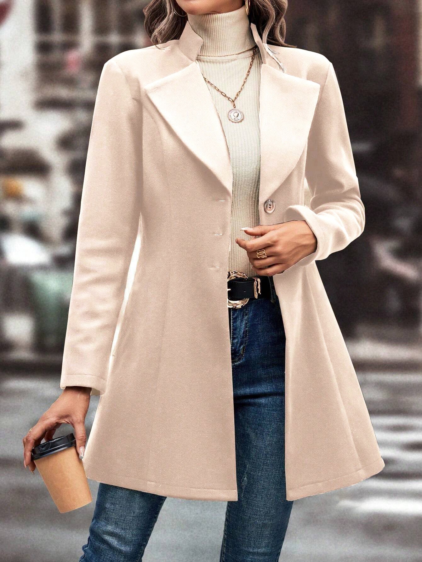 Women's Autumn and Winter Lapel Slim Woolen Solid Color Coat
