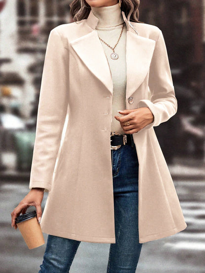 Women's Autumn and Winter Lapel Slim Woolen Solid Color Coat