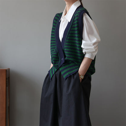 Vintage Designed Striped Knitted Top Vest