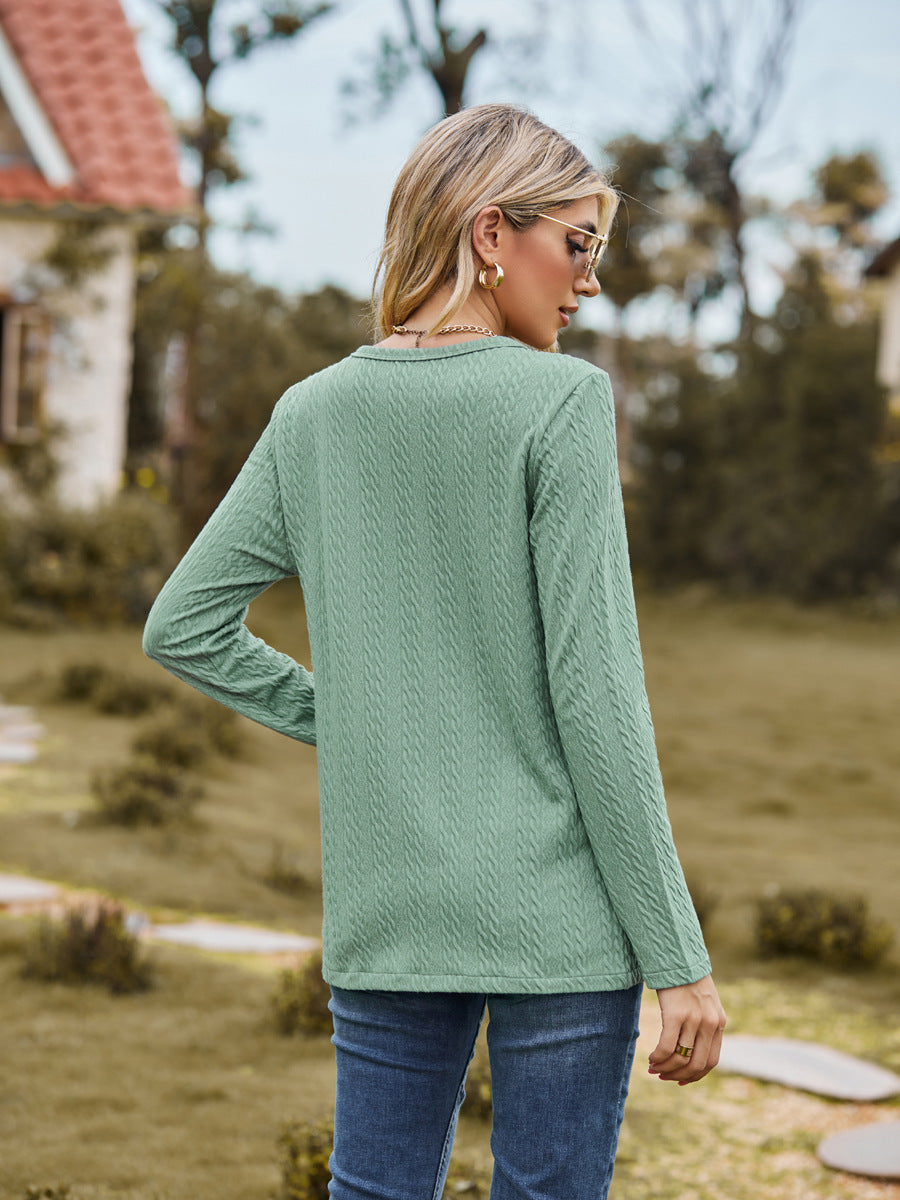 Fashion Round Neckline Button Long Sleeves Shirts