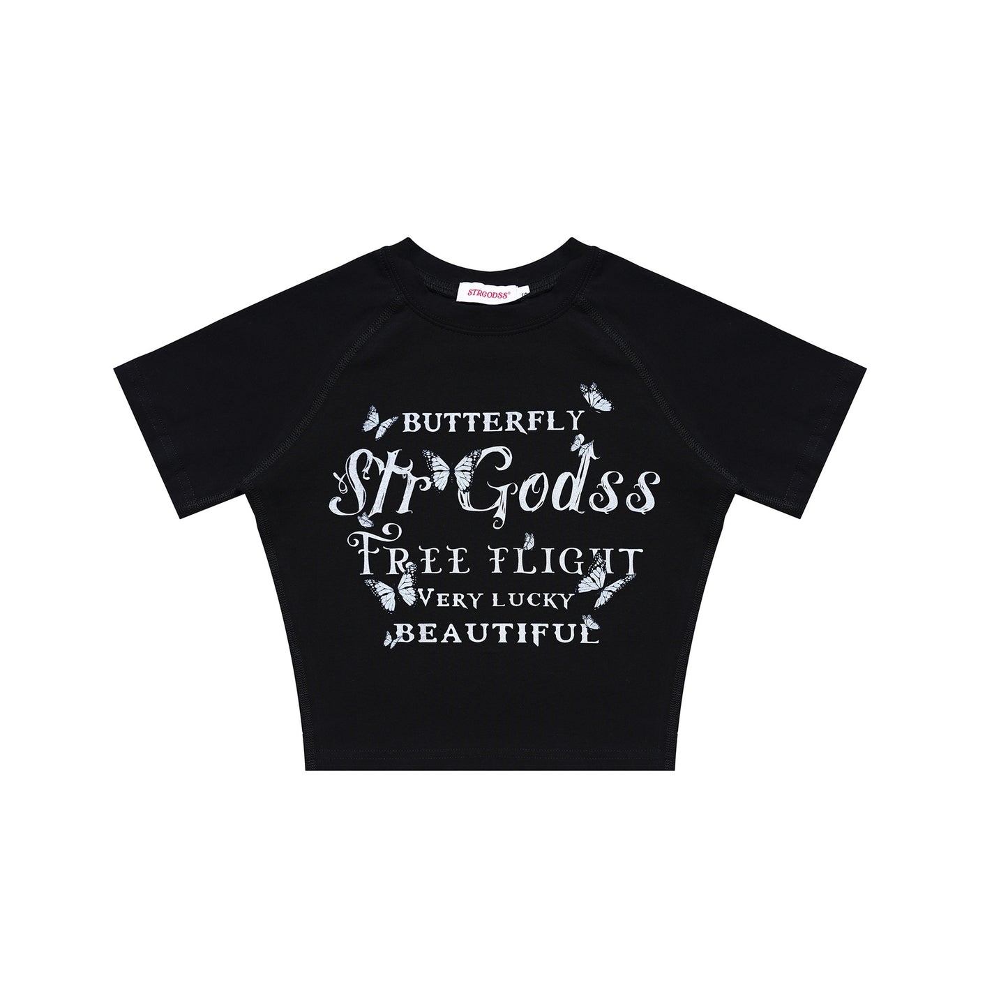 Vintage Butterfly Print Midriff Baring Short Sleeves T Shirts