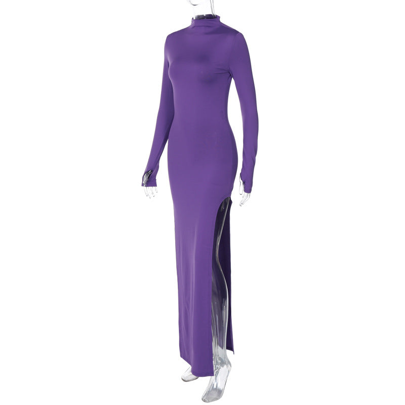 Sexy Fashion Split Front Long Sleeves Bodycon Long Dresses